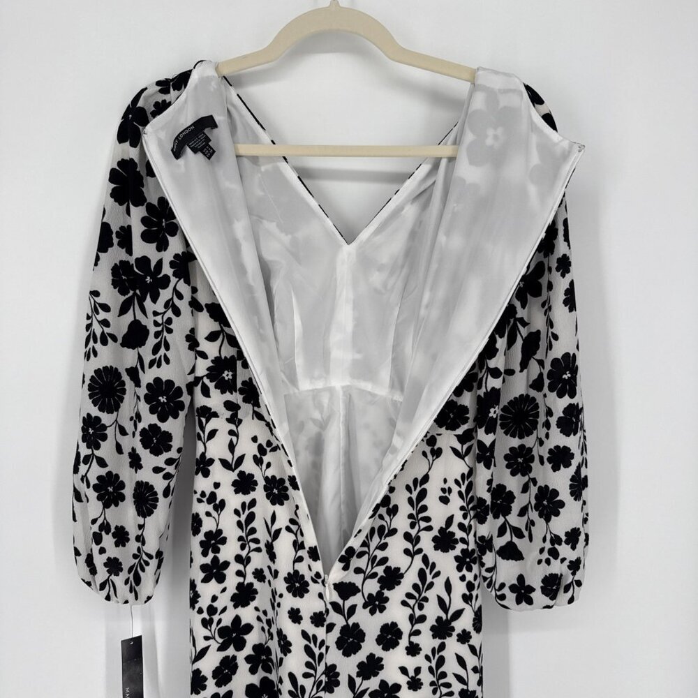 MAGGY LONDON Size 0 Black And White Floral Twist Front Midi Dress NWT - Picture 13 of 14